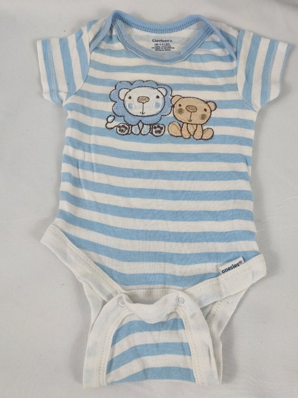 Gerber Onesie Boys Size Newborn Short Sleeve Blue/White Stripes